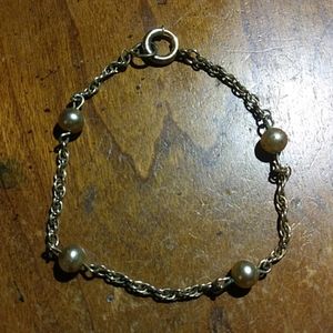 SALE! Vintage very old clasp rare! goldtone pearl bracelet
